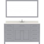 Caroline 60" Single Bath Vanity in Gray with White Quartz Top and Square Sink with Polished Chrome Faucet and Matching Mirror