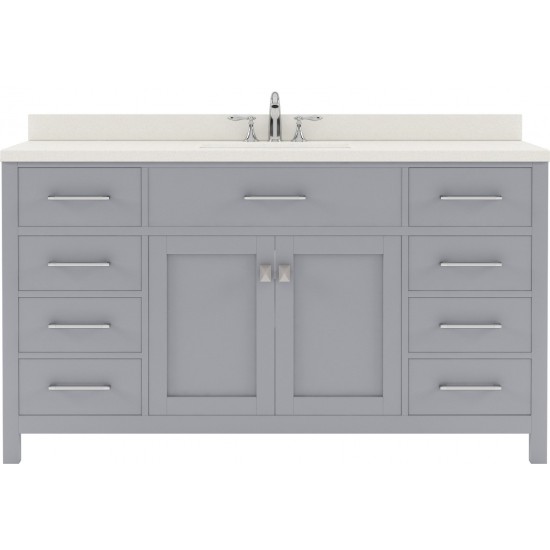 Caroline 60" Single Bath Vanity in Gray with White Quartz Top and Square Sink