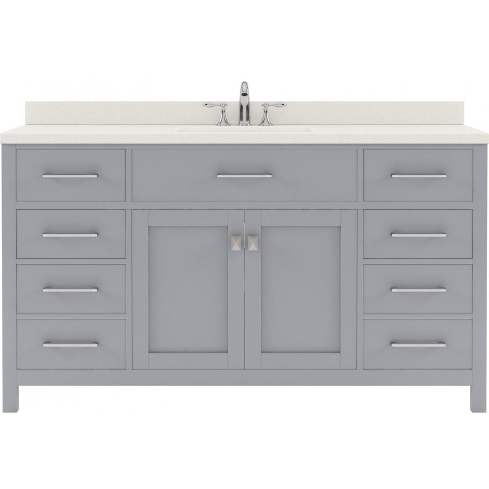 Caroline 60" Single Bath Vanity in Gray with White Quartz Top and Square Sink