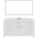 Caroline 60" Single Bath Vanity in White with White Quartz Top and Square Sink with Brushed Nickel Faucet and Matching Mirror