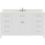 Caroline 60" Single Bath Vanity in White with White Quartz Top and Square Sink