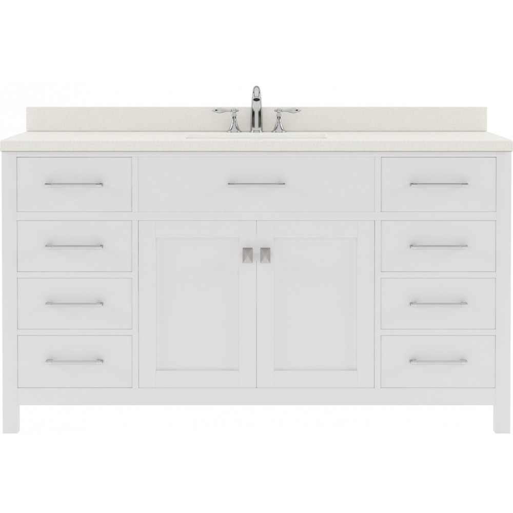 Caroline 60" Single Bath Vanity in White with White Quartz Top and Square Sink