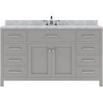 Caroline 60" Single Bath Vanity in Cashmere Gray with White Marble Top and Round Sink