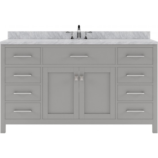 Caroline 60" Single Bath Vanity in Cashmere Gray with White Marble Top and Round Sink