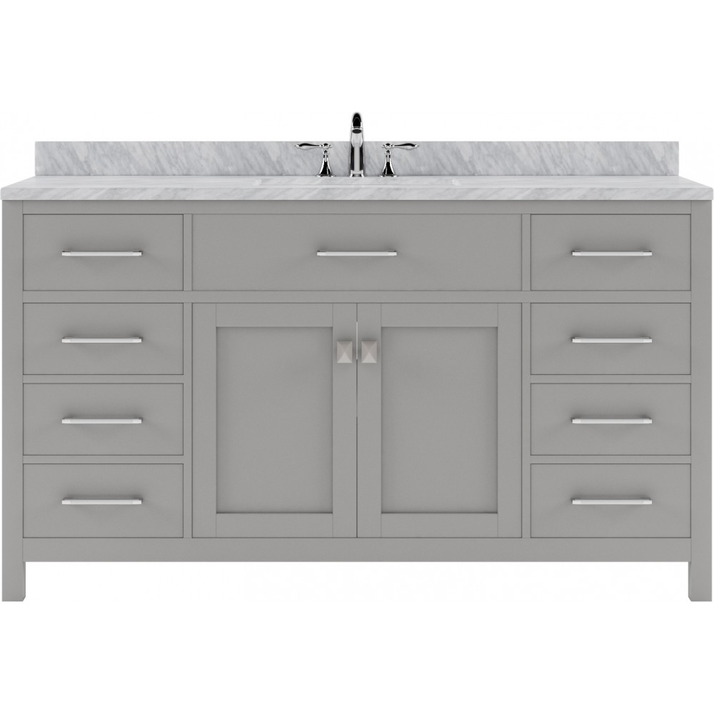 Caroline 60" Single Bath Vanity in Cashmere Gray with White Marble Top and Round Sink