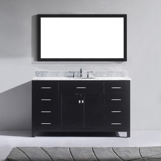 Caroline 60" Single Bath Vanity in Espresso with White Marble Top and Round Sink and Matching Mirror