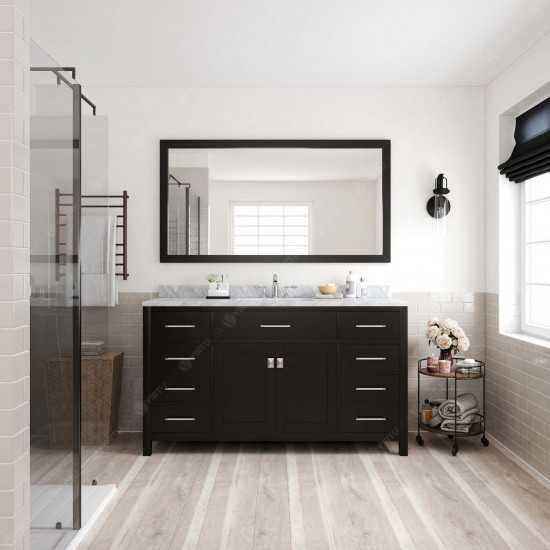 Caroline 60" Single Bath Vanity in Espresso with White Marble Top and Round Sink and Matching Mirror