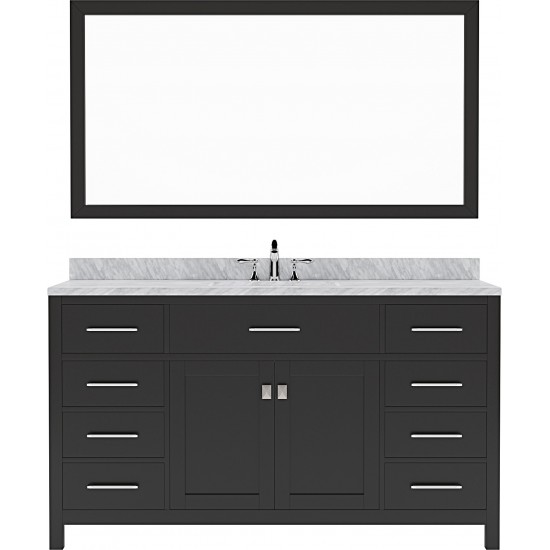 Caroline 60" Single Bath Vanity in Espresso with White Marble Top and Round Sink with Brushed Nickel Faucet