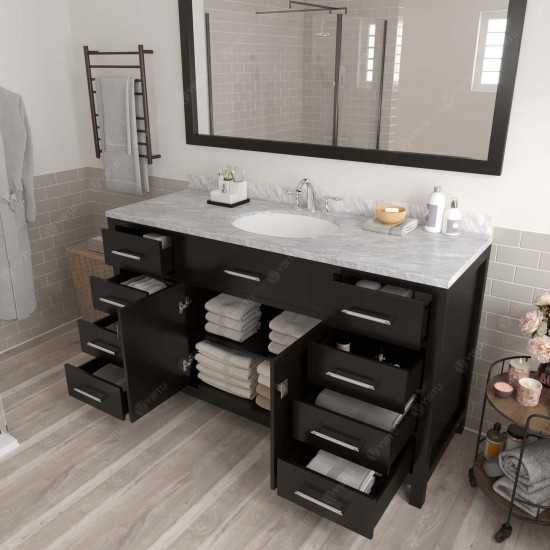 Caroline 60" Single Bath Vanity in Espresso with White Marble Top and Round Sink with Brushed Nickel Faucet