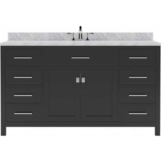 Caroline 60" Single Bath Vanity in Espresso with White Marble Top and Round Sink with Brushed Nickel Faucet