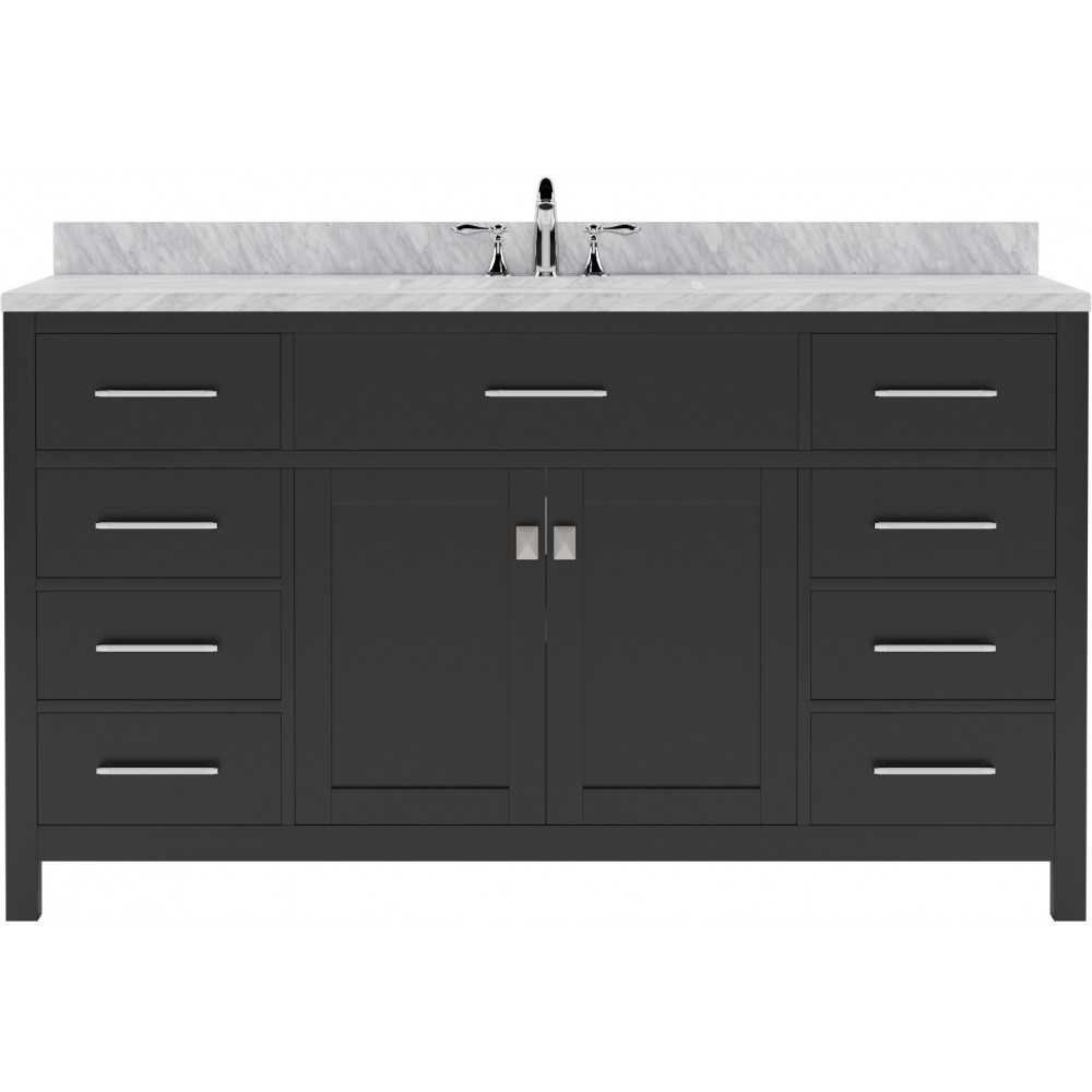 Caroline 60" Single Bath Vanity in Espresso with White Marble Top and Round Sink with Brushed Nickel Faucet