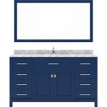 Caroline 60" Single Bath Vanity in French Blue with White Marble Top and Round Sink and Matching Mirror