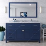 Caroline 60" Single Bath Vanity in French Blue with White Marble Top and Round Sink and Matching Mirror