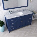 Caroline 60" Single Bath Vanity in French Blue with White Marble Top and Round Sink with Brushed Nickel Faucet and Mirror