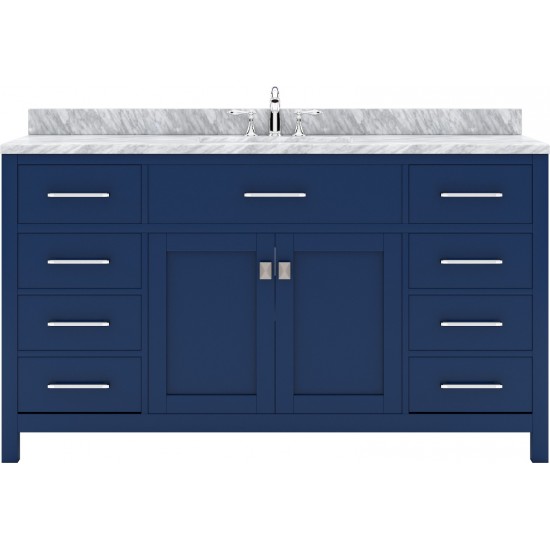 Caroline 60" Single Bath Vanity in French Blue with White Marble Top and Round Sink with Brushed Nickel Faucet