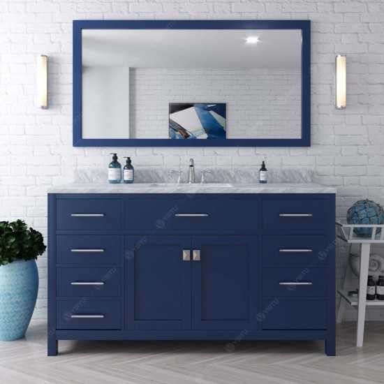 Caroline 60" Single Bath Vanity in French Blue with White Marble Top and Round Sink with Brushed Nickel Faucet