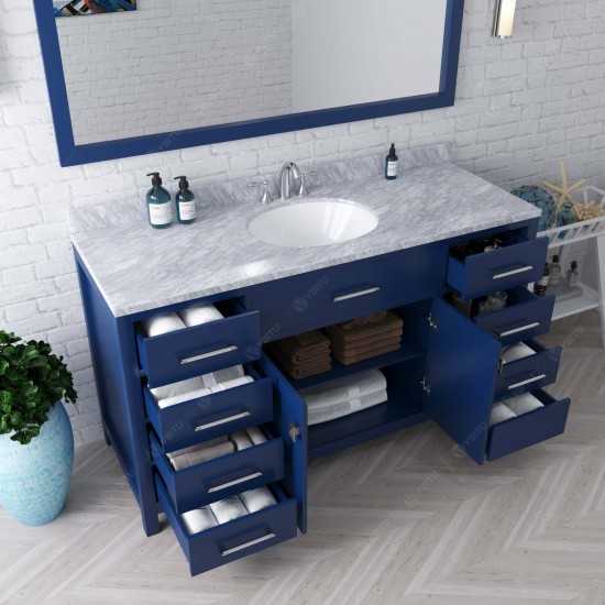 Caroline 60" Single Bath Vanity in French Blue with White Marble Top and Round Sink with Brushed Nickel Faucet