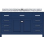 Caroline 60" Single Bath Vanity in French Blue with White Marble Top and Round Sink