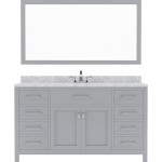 Caroline 60" Single Bath Vanity in Gray with White Marble Top and Round Sink and Matching Mirror