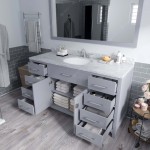 Caroline 60" Single Bath Vanity in Gray with White Marble Top and Round Sink with Brushed Nickel Faucet and Matching Mirror