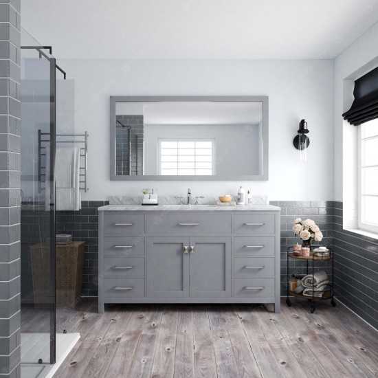 Caroline 60" Single Bath Vanity in Gray with White Marble Top and Round Sink with Brushed Nickel Faucet