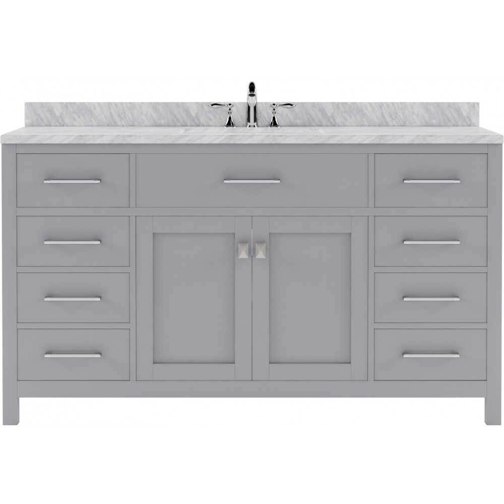 Caroline 60" Single Bath Vanity in Gray with White Marble Top and Round Sink