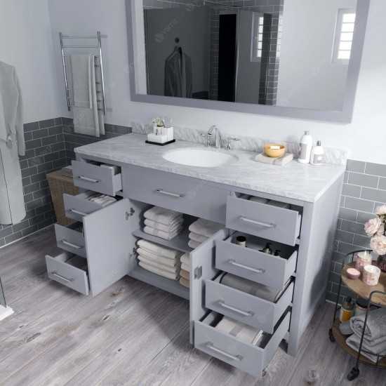 Caroline 60" Single Bath Vanity in Gray with White Marble Top and Round Sink