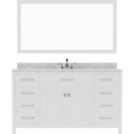 Caroline 60" Single Bath Vanity in White with White Marble Top and Round Sink and Matching Mirror