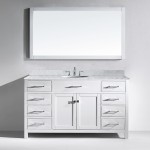 Caroline 60" Single Bath Vanity in White with White Marble Top and Round Sink and Matching Mirror