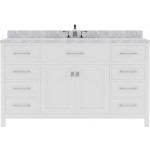 Caroline 60" Single Bath Vanity in White with White Marble Top and Round Sink with Brushed Nickel Faucet