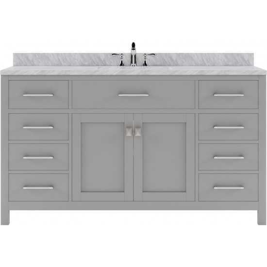 Caroline 60" Single Bath Vanity in Cashmere Gray with White Marble Top and Square Sink