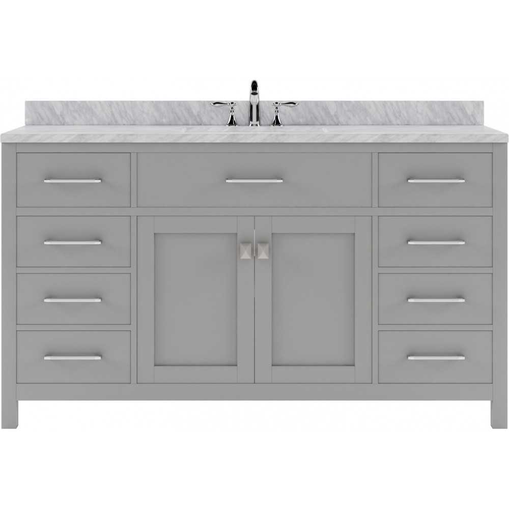 Caroline 60" Single Bath Vanity in Cashmere Gray with White Marble Top and Square Sink