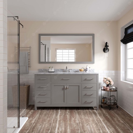 Caroline 60" Single Bath Vanity in Cashmere Gray with White Marble Top and Square Sink