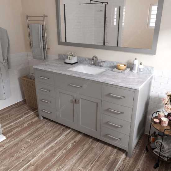 Caroline 60" Single Bath Vanity in Cashmere Gray with White Marble Top and Square Sink