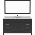 Caroline 60" Single Bath Vanity in Espresso with White Marble Top and Square Sink with Brushed Nickel Faucet and Matching Mir