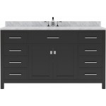 Caroline 60" Single Bath Vanity in Espresso with White Marble Top and Square Sink with Brushed Nickel Faucet