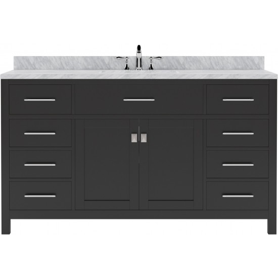 Caroline 60" Single Bath Vanity in Espresso with White Marble Top and Square Sink with Brushed Nickel Faucet