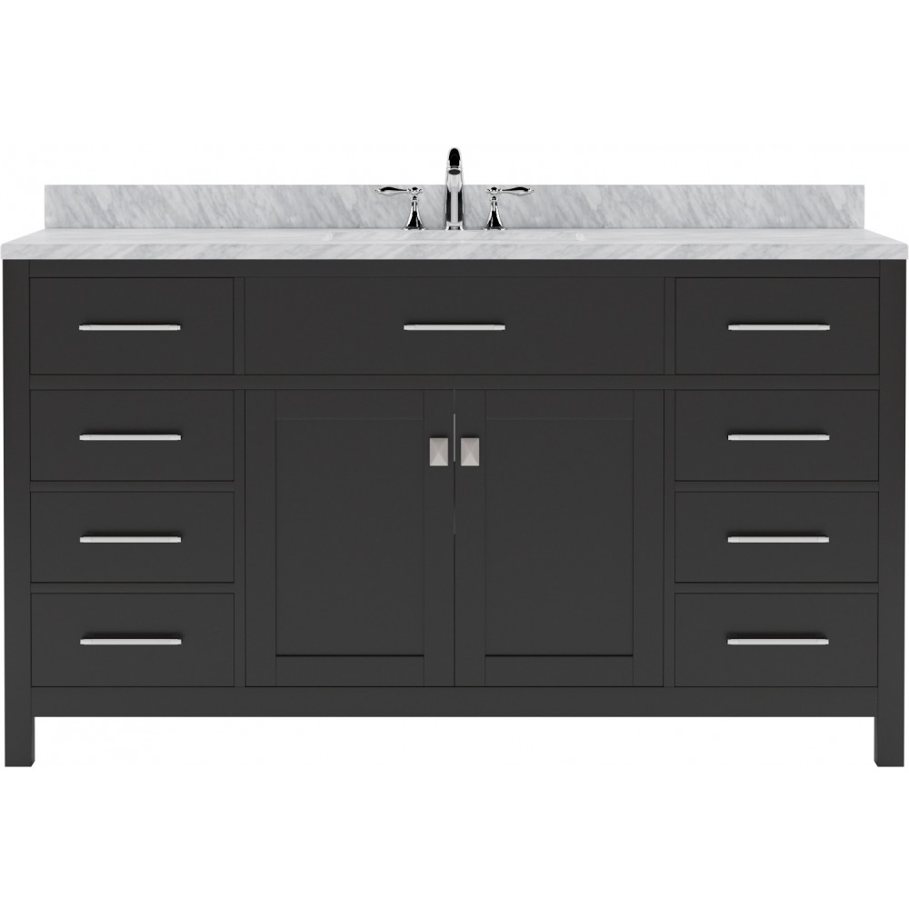 Caroline 60" Single Bath Vanity in Espresso with White Marble Top and Square Sink with Brushed Nickel Faucet