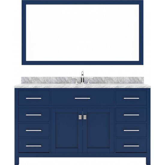 Caroline 60" Single Bath Vanity in French Blue with White Marble Top and Square Sink and Matching Mirror