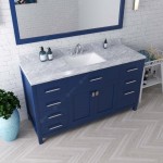 Caroline 60" Single Bath Vanity in French Blue with White Marble Top and Square Sink and Matching Mirror