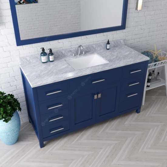 Caroline 60" Single Bath Vanity in French Blue with White Marble Top and Square Sink with Brushed Nickel Faucet