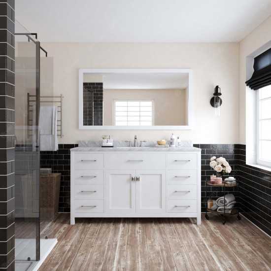 Caroline 60" Single Bath Vanity in White with White Marble Top and Square Sink and Matching Mirror