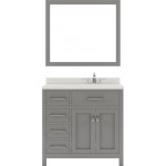 Caroline Parkway 36" Single Bath Vanity in Cashmere Gray with White Quartz Top and Round Sink and Matching Mirror