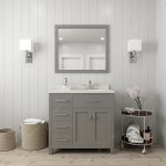 Caroline Parkway 36" Single Bath Vanity in Cashmere Gray with White Quartz Top and Round Sink and Matching Mirror