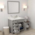 Caroline Parkway 36" Single Bath Vanity in Cashmere Gray with White Quartz Top and Round Sink and Matching Mirror