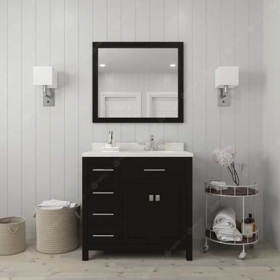 Caroline Parkway 36" Single Bath Vanity in Espresso with White Quartz Top and Round Sink and Matching Mirror