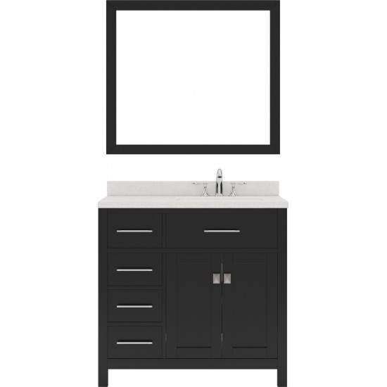 Caroline Parkway 36" Single Bath Vanity in Espresso with White Quartz Top and Round Sink with Brushed Nickel Faucet and Mirro