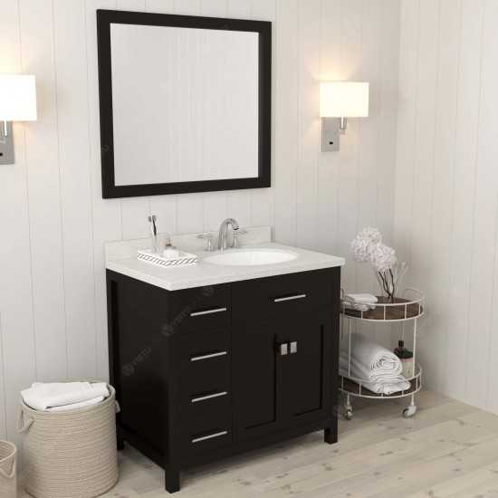Caroline Parkway 36" Single Bath Vanity in Espresso with White Quartz Top and Round Sink with Polished Chrome Faucet and Mirr