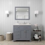 Caroline Parkway 36" Single Bath Vanity in Gray with White Quartz Top and Round Sink with Brushed Nickel Faucet and Mirror