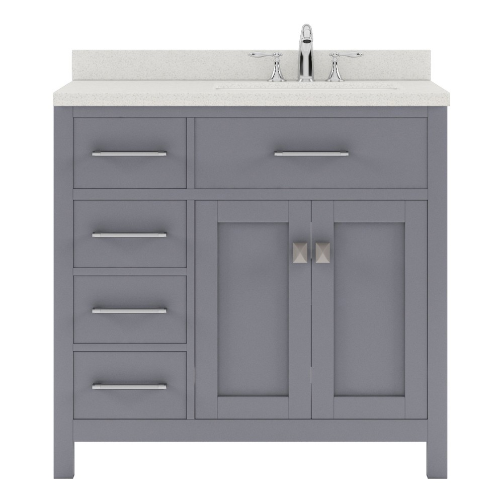 Caroline Parkway 36" Single Bath Vanity in Gray with White Quartz Top and Round Sink